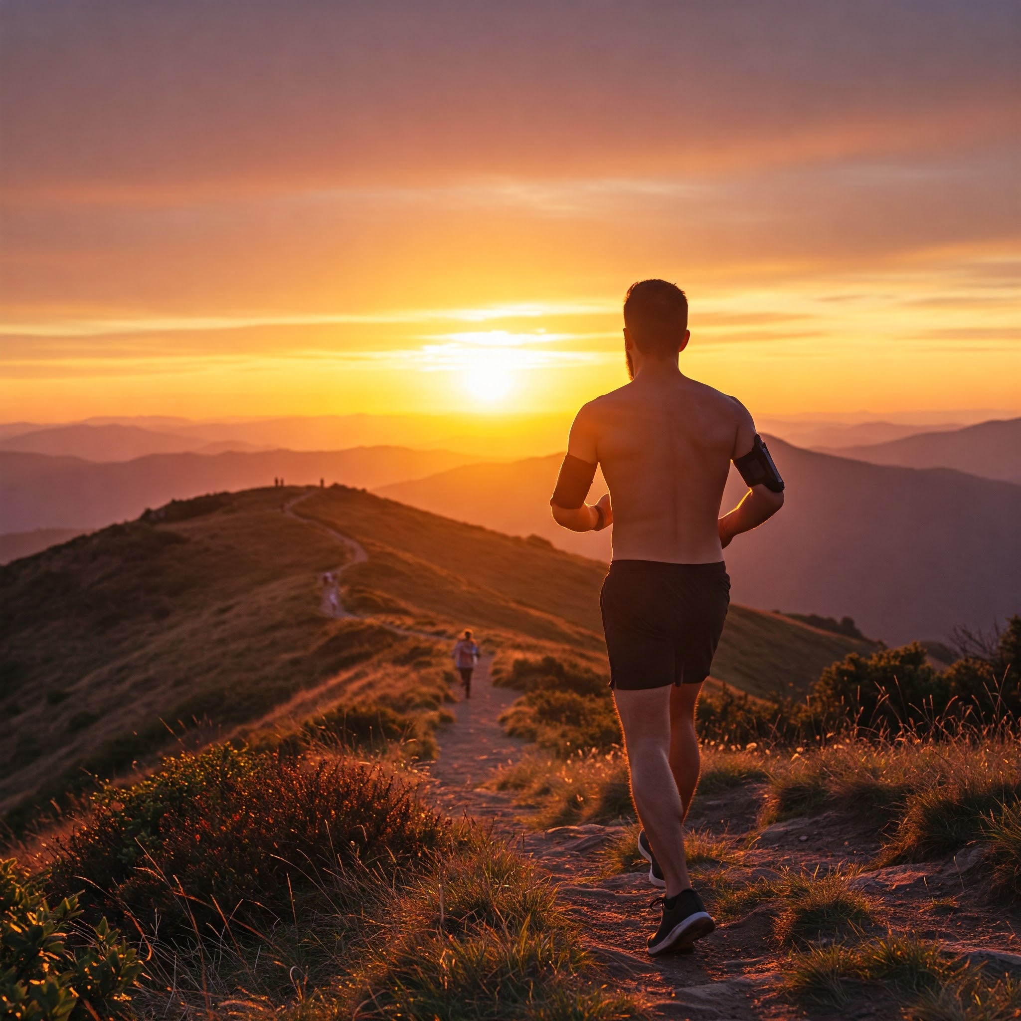 Person watching sunset on mountain