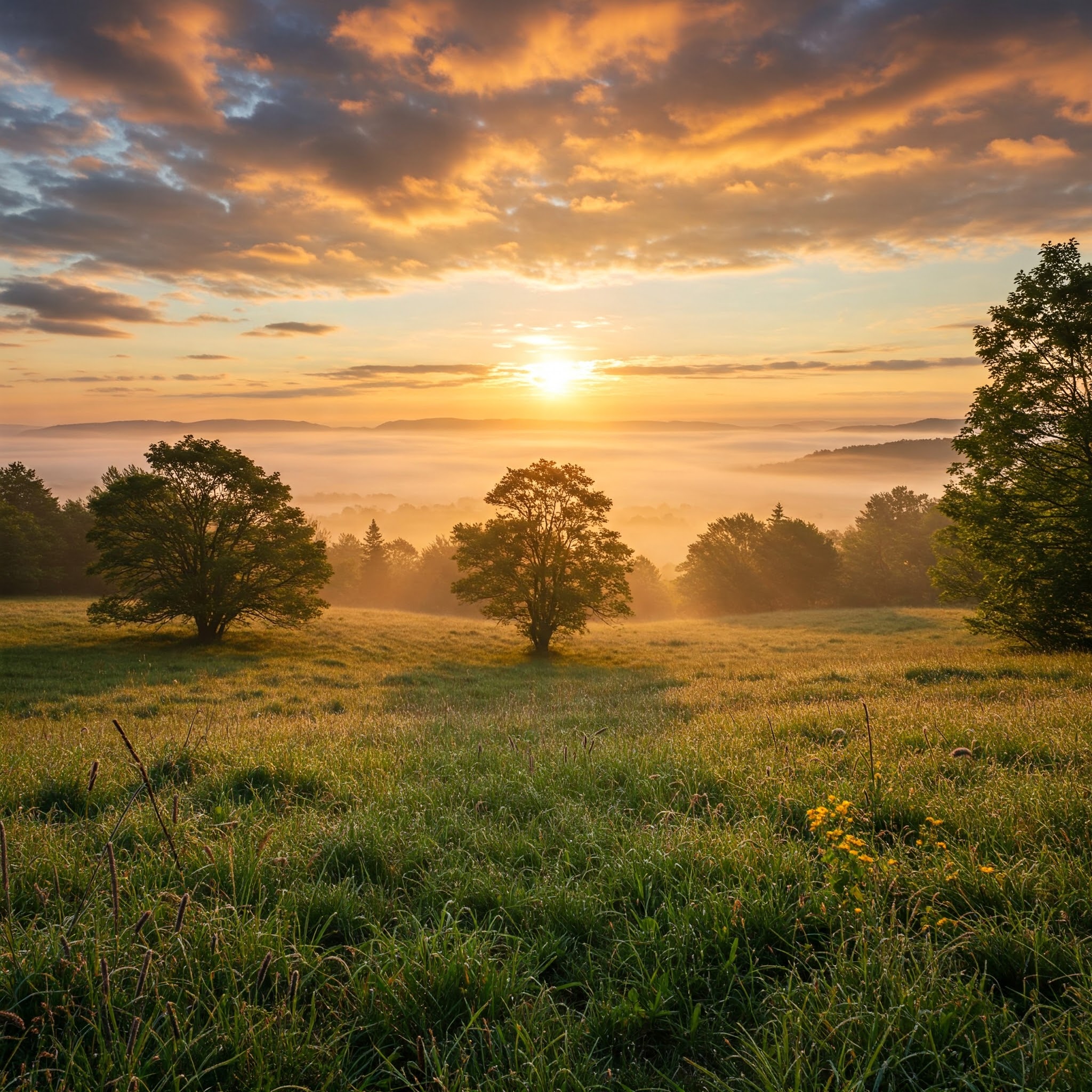Beautiful sunset landscape with trees